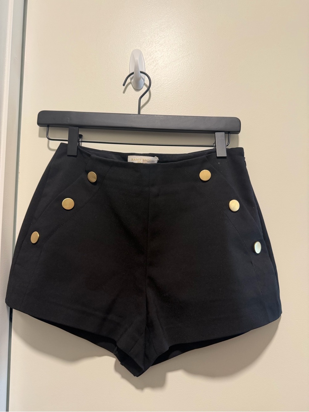 Ramy Brook Black High-Rise Shorts with Gold Buttons